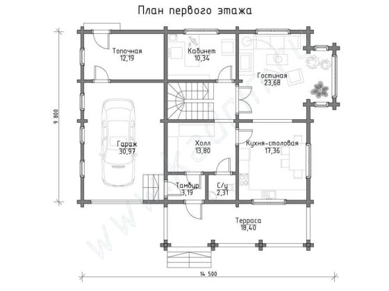 Базовые планировки Дом из клееного бруса Маринга 1
